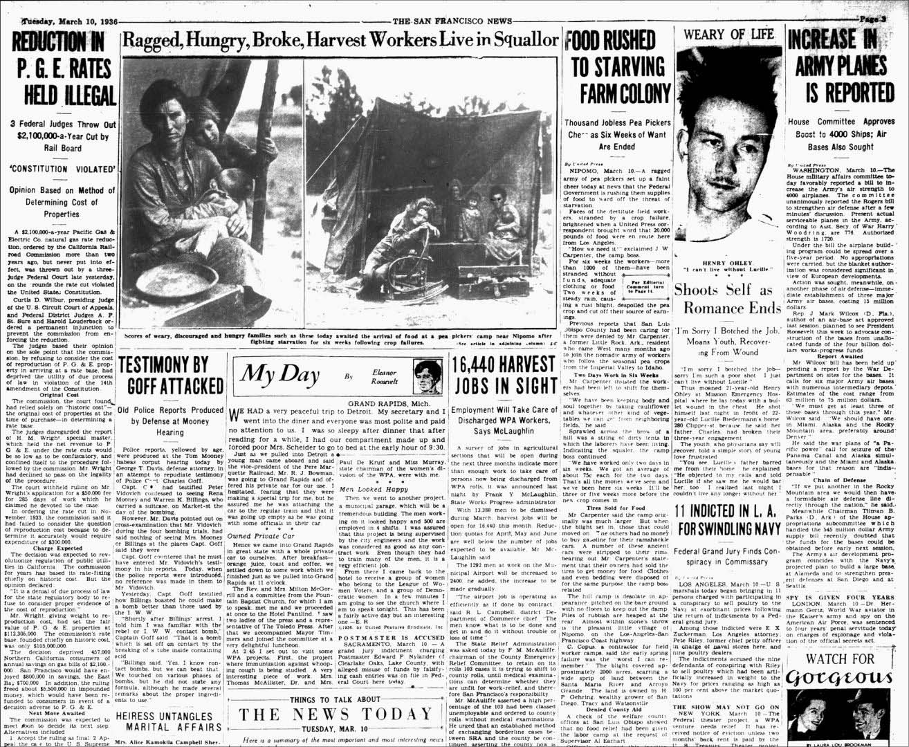 تصویر روزنامه سن‌فرانسیسکونیوز، سه‌شنبه، 10 مارس 1936